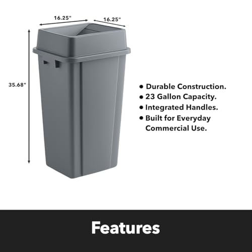 Gray, 23 Gallon Square Commercial Trash Can with Swing Lid, Heavy-Duty Garbage Can, Industrial Trash Bin for Restaurants/Warehouse/Commercial Facilities - color: Gray, size: 23 Gallon with Lid
