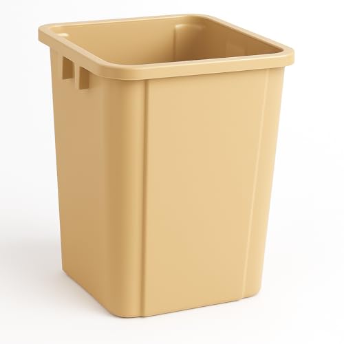 19 Gallon Beige Square Plastic Trash Can Heavy Duty | Indoor Outdoor Commercial Waste Container with Optional Lid for Restaurants, Parks, Schools, Public Spaces - color: Beige, size: 19 gallon without lid