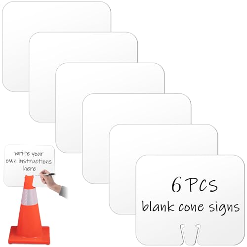 Geetery 6 Pcs Blank Traffic Cone Signs, 10.4"x12.6" Write-on Sign, White - color: White