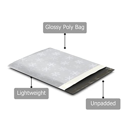 12x15 (50) Snowflakes Winter Designer Poly Mailers Waterproof Self Sealing Tear Resistant Polymailers Shipping Envelopes Premium Printed Bags For Small Businesses - color: Winter Snowflakes, size: 12x15