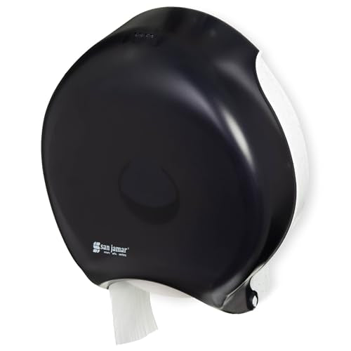 San Jamar R6000TBK 3.125 Mandrel Stainless Steel Pearl Single Jumbo Roll Toilet Tissue Dispenser, 12.9" Width, 14.9" Height, 5.8" Depth, Minimum 3.25" Core Diameter, 12" JBT Roll Capacity, Black Color