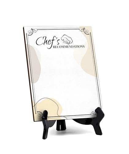Chef's Recommendations 6x8 Dry Wipe Table Sign Easy Installation | Restaurant & Bar | Perfect To Clearly Direct Customers & Advertise Specials | No Pen Included - style: Chef's Recommendations