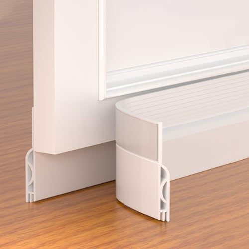Door Draft Stopper,Adjustable Door Sweep for Bottom of Door,Silicone Weather Stripping Door Bottom Seal Blocker Air Noise,Under Door Gap Filler for Interior/Exterior Doors(White, 78inch) - color: White, size: 78inch