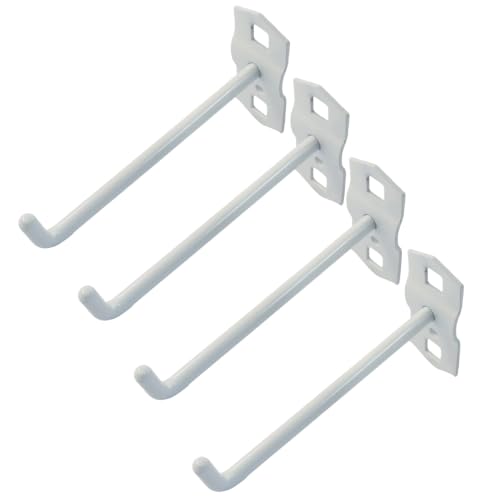 Heavy Duty Steel 4 inch pegboard Hooks for 3/8" Square Hole 1.5" Spaced Pegboards - Garage Wall Organizer Tool Storage Set, White, 4 Pack - color: White