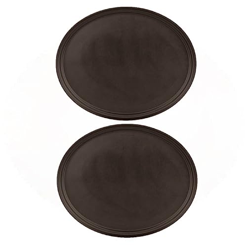 TrueCraftware- 22" x 27" Oval Serving Tray Fiberglass Brown Set of 2- Oval Tray Non Slip Surface Plastic Food Meals Server Tray with Raised Edges for Home Kitchen Restaurant Cafeteria Bar Hotel - color: Brown, size: 22" x 27" Oval