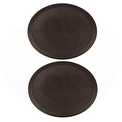 TrueCraftware- 22" x 27" Oval Serving Tray Fiberglass Brown Set of 2- Oval Tray Non Slip Surface Plastic Food Meals Server Tray with Raised Edges for Home Kitchen Restaurant Cafeteria Bar Hotel - color: Brown, size: 22" x 27" Oval