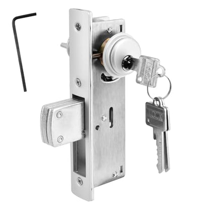 Storefront Mortise Door Lock, Commercial Mortise Lock with Lock Cylinder Aluminum Door Locks Double Cylinder Hook Deadbolt Lock Set for Storefront Entry Doors