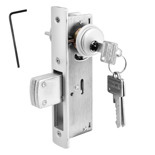 Storefront Mortise Door Lock, Commercial Mortise Lock with Lock Cylinder Aluminum Door Locks Double Cylinder Hook Deadbolt Lock Set for Storefront Entry Doors