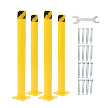 4-Pack Heavy Duty Safety Bollards, 36" Height, 4.5" Diameter Steel Pipe Bollard Post with 16 Anchor Bolts, High-Visibility Yellow Parking Bollard for Traffic Control, Warehouses, & Pedestrian Safety - size: 36 inch