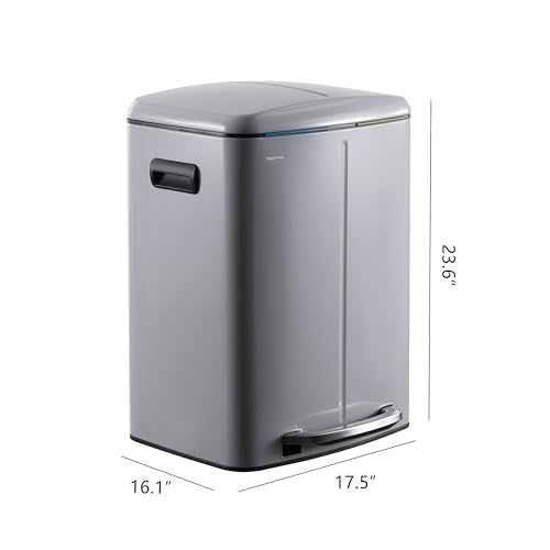 happimess Marco 10.6 Gal Double Bucket Step Trash Can, Gloss Gray - color: Fog Gray