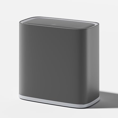 Small Bathroom Trash Can with Lid and Wheels, 8L / 2.1 Gal, Plastic, Gray - color: Grey, size: 8L/2.1Gal