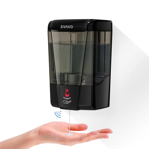 SVAVO Automatic Soap Dispenser Wall-Mounted, Hand Soap Dispenser Touchless Electric Sensor Pump Battery Operated for Office Home Kitchen Bathroom, Hotel Restaurant, 600ml/21fl.oz - color: Black+brown, size: 600ml