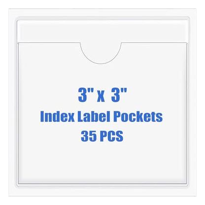Origin-Joy 35 PCS Self Adhesive Index Card Pockets with Top Open, Clear Plastic Label Holder for Cards of Note, Library and Business, Adhesive Label Pockets & Card Holder (3 x 3 inch) - size: 3 x 3 inch, style: Horizontal