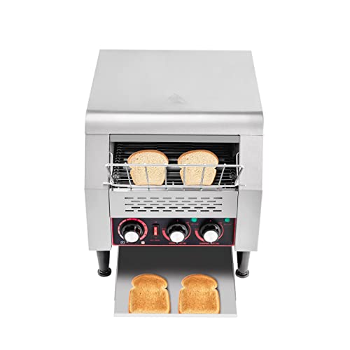 Commercial Conveyor Toaster 300 Slices/Hour,2200W Stainless Steel Heavy Duty Industrial Toasters, Double Heating Tubes,Countertop Electric Restaurant Equipment for Bun Bagel Bread Toast Baked Food - color: Silver - D
