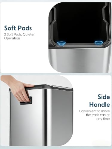 Arlopu 16Gal Dual Trash Can w/2 Built-in Box for Odor Control - color: Silver