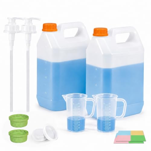 ASEVAT 2 Pack 4L Plastic Jugs with Pump and Measuring Cups, Heavy-Duty Liquid Storage Containers for Cleaning Solutions, Detergent, Home and Commercial Use - size: 1 gallon
