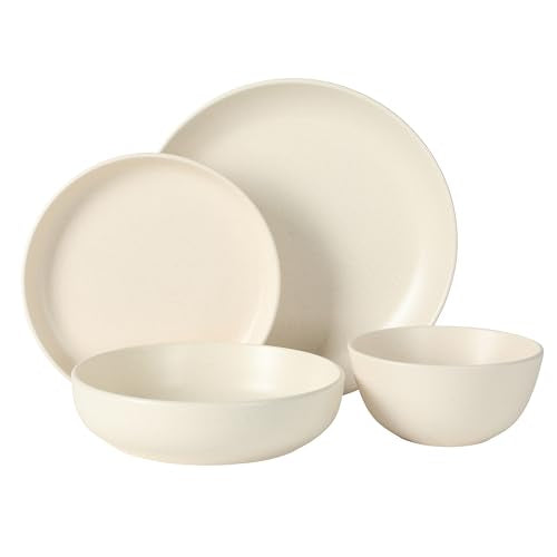 Gibson Elite Leeds Court Plates and Bowls Sets, 16-Piece Stoneware Dinnerware Sets, Cream White, Round Speckle Reactive Glaze Dish Set - color: Cream White (Leeds Court)