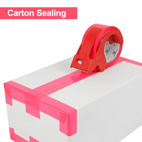 BOMEI PACK 1.88 Inches Heavy Duty Red Packing Tape,1.88 Inches x 60 Yards 3 Rolls with refillable Dispenser, Packaging Tape,Industrial Grade Boxes Shipping Tape for Moving,Mailing and Storages - color: Red