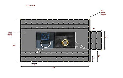 Mytee Products 16' x 20' Flatbed Trailer Steel Tarp with 4 FT Drop - Heavy Duty Black 18 Oz Vinyl Waterproof Tarp for Truck/Trailers to Protect Cargo from Wind, Rain, Snow and Sun - size: 16' x 20' (4' Drop w/ Flap)