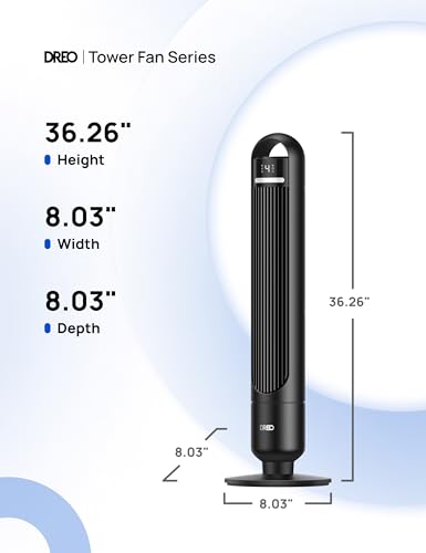 DREO Tower Fan for Bedroom, 26ft/s Velocity, 90° Oscillating, 8H Timer - color: Ebony, size: 36 inch