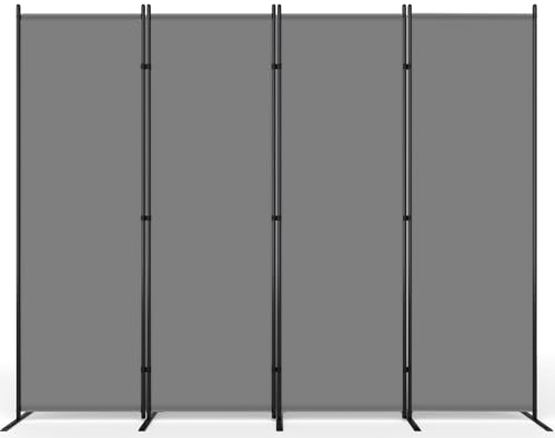 AKTOP 4 Panel Room Divider, 88" W x 6FT Fabric Folding Privacy Screen, Grey - color: Grey
