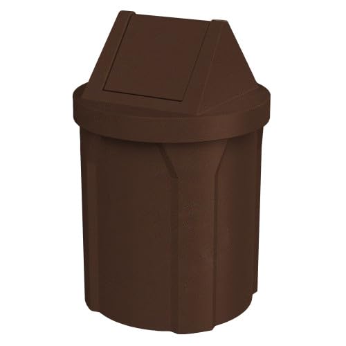 Commercial Trash Can Swing Top Lid - Outdoor Garbage Can - color: Brown Granite, size: 42 Gallon Round