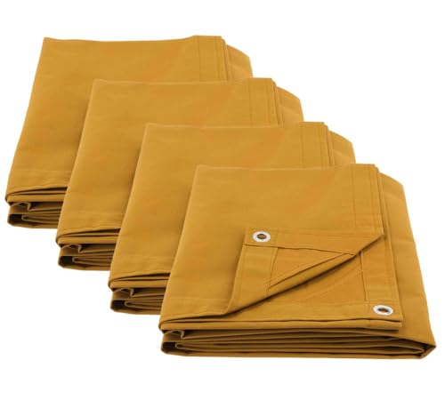 (4 Pack) 6' x 8' Tan Canvas Tarp 12oz Heavy Duty Water Resistant - color: Tan (4 Pcs), size: 6' x 8'