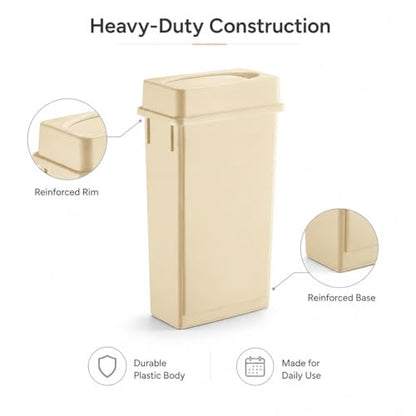 23 Gallon Slim Rectangular Commercial Trash Can, Heavy Duty Plastic Indoor Waste Bin for Kitchen, Office, Restaurant, School, Restroom & Janitorial Use (Beige, with Lid) - color: Beige