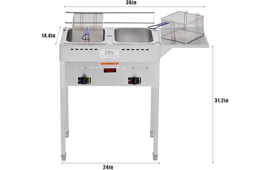 Deep Fryer – Propane Deep Fryer for Outdoor- 18 Qt Stainless Steel Commercial Quality Double Fryer with Baskets, Lids & Hose - Ideal for Frying Fish, Wings, and More