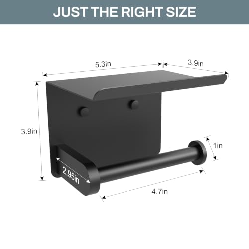 SetSail Toilet Paper Holder with Shelf Adhesive or Screw-in Matte Black - color: Matte Black, size: 2 Packs