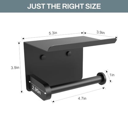 SetSail Toilet Paper Holder with Shelf Adhesive or Screw-in Matte Black - color: Matte Black, size: 2 Packs