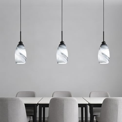 Industrial Pendant Light with Glass Shade Matte Black Pendant Lighting Adjustable Industrial Retro Style Hanging Light,Kitchen Island Farmhouse Pendant Lights Fixtures for Kitchen,Farmhouse - color: 3 Packs Grey Swirl, size: 3 Pack