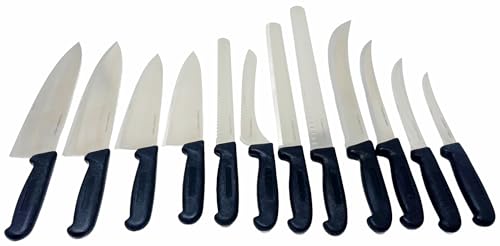Columbia Cutlery 12 Piece Knife Set for Commercial Kitchens - Assorted Chef, Bread, Slicer, Boning, Butcher, Cimiters - Professional Restaurant Knives