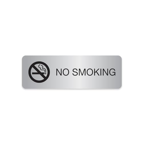 No Smoking Silver Sign/Small Business Restaurant Office School Smoking Prohibited Notice / 3" x 9" Flat Easy Adhesive Door And Wall Mount/Made In The USA - color: Silver, style: No Smoking