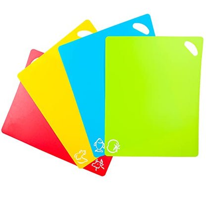 Flexible Cutting Boards Set, Cutting Board Mats for Cooking, Colored Cutting Board Set with Easy-Grip Handles, Flexible Plastic Cutting Sheet Set of 4 (1)