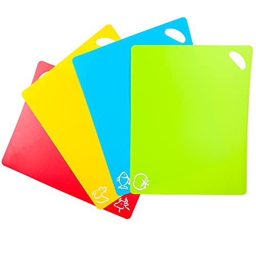 Flexible Cutting Boards Set, Cutting Board Mats for Cooking, Colored Cutting Board Set with Easy-Grip Handles, Flexible Plastic Cutting Sheet Set of 4 (1)