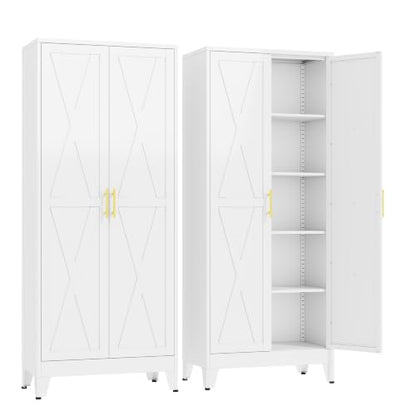 GAIOUS 71" Tall Kitchen Pantry Cabinet,Metal Storage Cabinet White Cupboard - color: White, size: 14.3"D x 28.7"W x 71"H