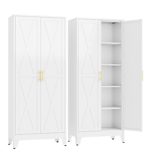 GAIOUS 71" Tall Kitchen Pantry Cabinet,Metal Storage Cabinet White Cupboard - color: White, size: 14.3"D x 28.7"W x 71"H