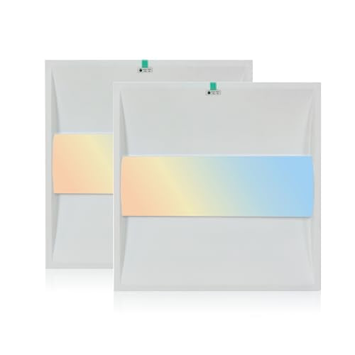 2x2 FT Center Basket LED Troffer Panel Light with Build-in Emergency Backup Battery, 40W-3000K/4000K/5000K, 0-10V Dimmable, 5200 Lumens, LED Drop Ceiling Light, 100-277V, DLC and UL Listed(2 Pack)
