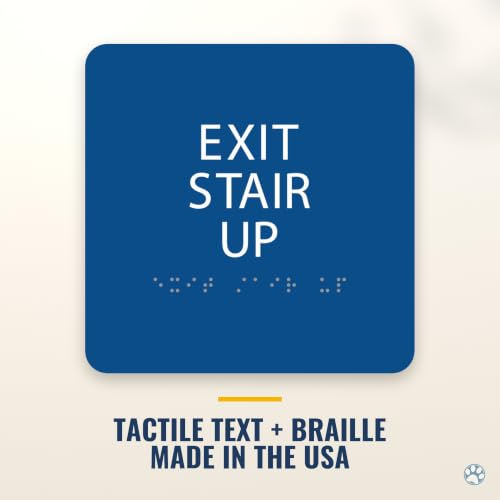 Alpha Dog Exit Stair Up Sign, 6x6 ADA Braille Sign, Blue - color: Blue, size: Exit Stair Up
