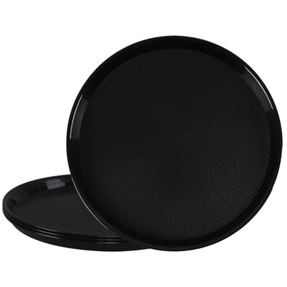 4 Pack 13.58 Inch Round Non-Slip Tray, Restaurant Serving Tray - color: Black
