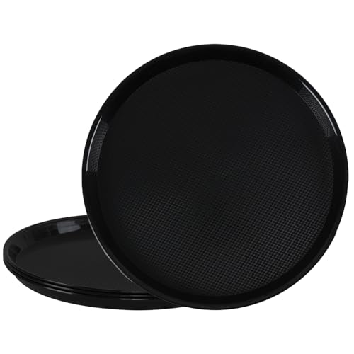 4 Pack 13.58 Inch Round Non-Slip Tray, Restaurant Serving Tray - color: Black