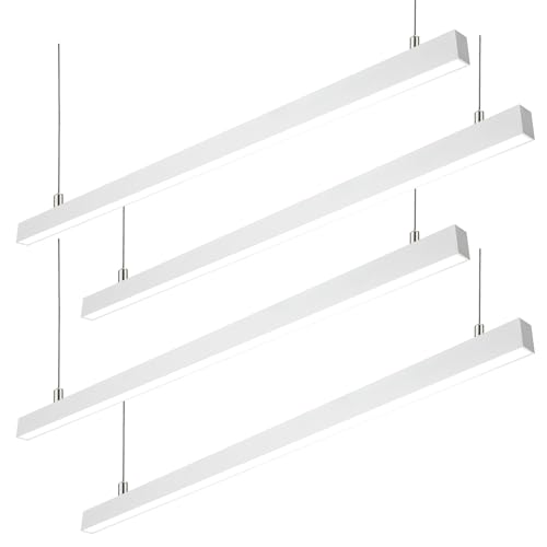 LED Linear Light 8FT, 60W/80W/100W Selectable Hanging Office Shop Light, Up to 11500LM，3000K-6500K Adjustable Architectural Linear Lighting Fixture, Dimmable Suspended Lighting - 4PK - color: White, size: 8FT-4PK