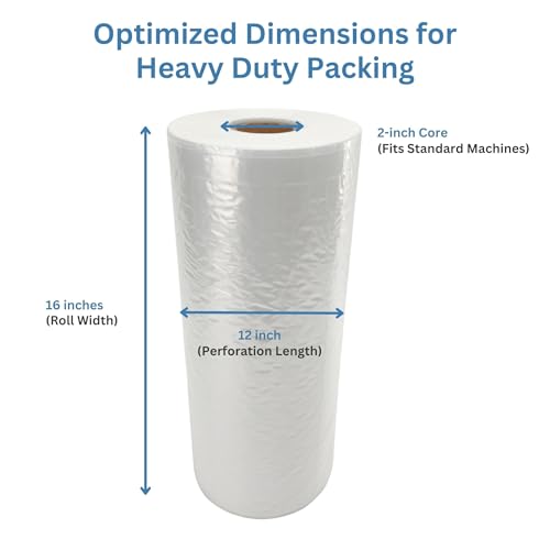 Nylon-Enriched HDPE+PA Bubble Pillow Film Roll – 1000ft x 16" x 12", Perforated Every 12", Air Cushion Packing Material for Shipping, Moving, Improved Barrier, Thicker & Long-Lasting