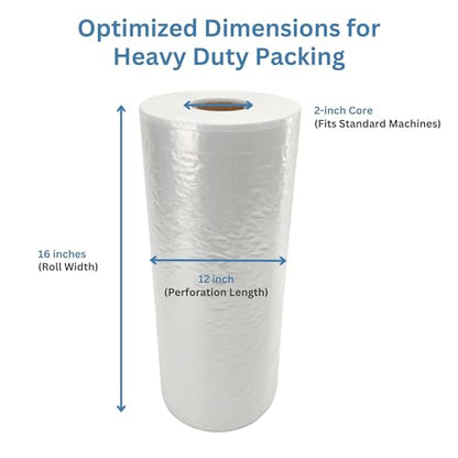 Nylon-Enriched HDPE+PA Bubble Pillow Film Roll – 1000ft x 16" x 12", Perforated Every 12", Air Cushion Packing Material for Shipping, Moving, Improved Barrier, Thicker & Long-Lasting
