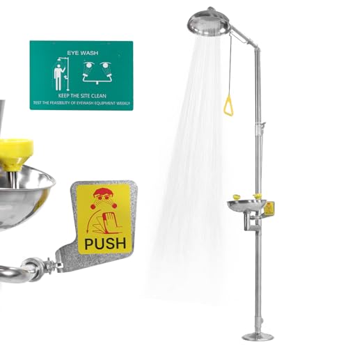 Generic 304 Stainless Steel Combination Eye Wash Station and Shower Shower Eyewash Station Stand Plumbing Eye Washing Unit for Industrial & Commercial & Lab Use