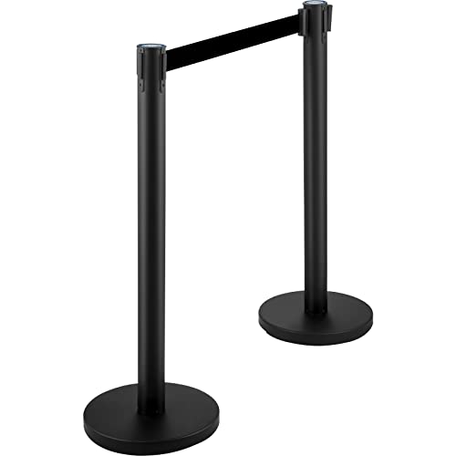 6PCS Stanchion Queue Post, Black 6.5ft Retractable Belt 36In Height, Stanchion Posts Queue Pole for Crowd Control Barriers