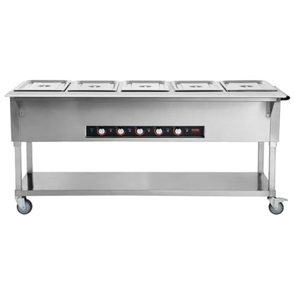 VEVOR 5-Pan Commercial Food Warmer, 5 x 20.6QT Electric Steam Table, 3750W Professional Buffet Catering Food Warmer with 4 Wheels (2 Lockable), Food Grade Stainless Steel Server for Party Restaurant - size: 5-Pan (103 QT)