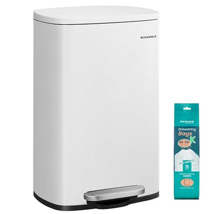 SONGMICS 13 Gallon (50 L) Trash Can, Stainless Steel, Step-On Pedal - color: White, size: 13 Gal.