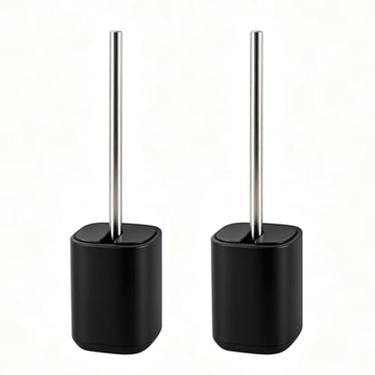 Toilet Brush and Holder Set Toilet Bowl Brush Stainless Steel Automatic Open lid Toilet Bowl Cleaner Brush Set Toilet Scrubber Kit Toilet Cleaning Brush for Bathroom - color: Black